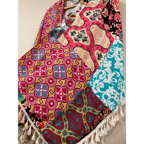 ~ Grace & Lace Med Boho Serape Crochet Poncho Coverup Tassel Beach Tropical Boho - Picture 9 of 14